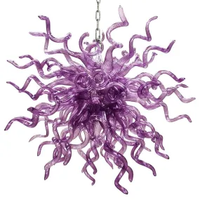 Purple Handmade Blown Glass Chandelier Elegant Hanging Pendant For Living Dining Room