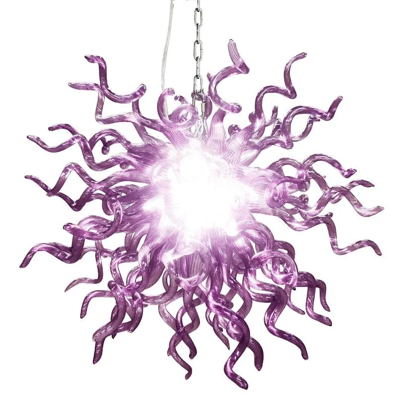 Purple Handmade Blown Glass Chandelier Elegant Hanging Pendant For Living Dining Room