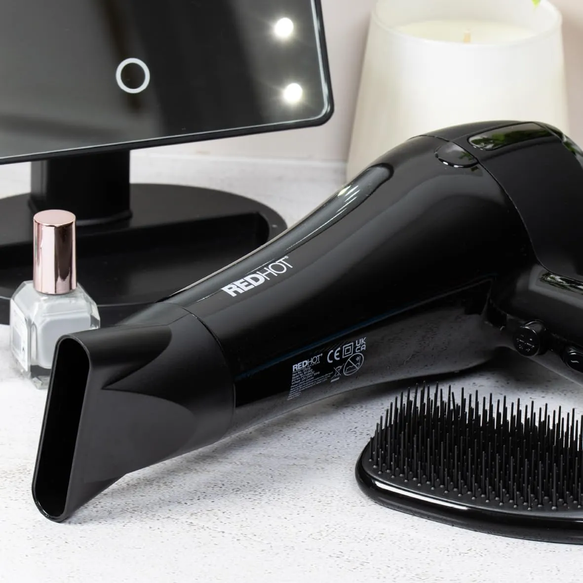 Red Hot 37069 2200W Professional Hair Dryer/Removable Nozzle / 3 Heat Settings, 2 Speed Settings & Cool Air Mode/Salon Quality/Black