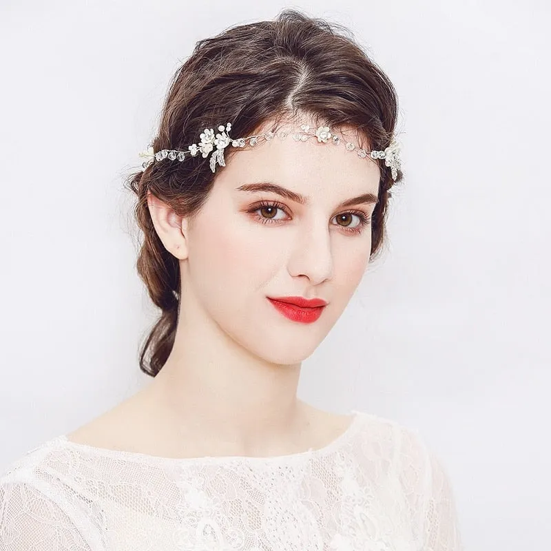 Rhinestone Crystal Freshwater Pearls Wedding Headband Bridal Hair Vine