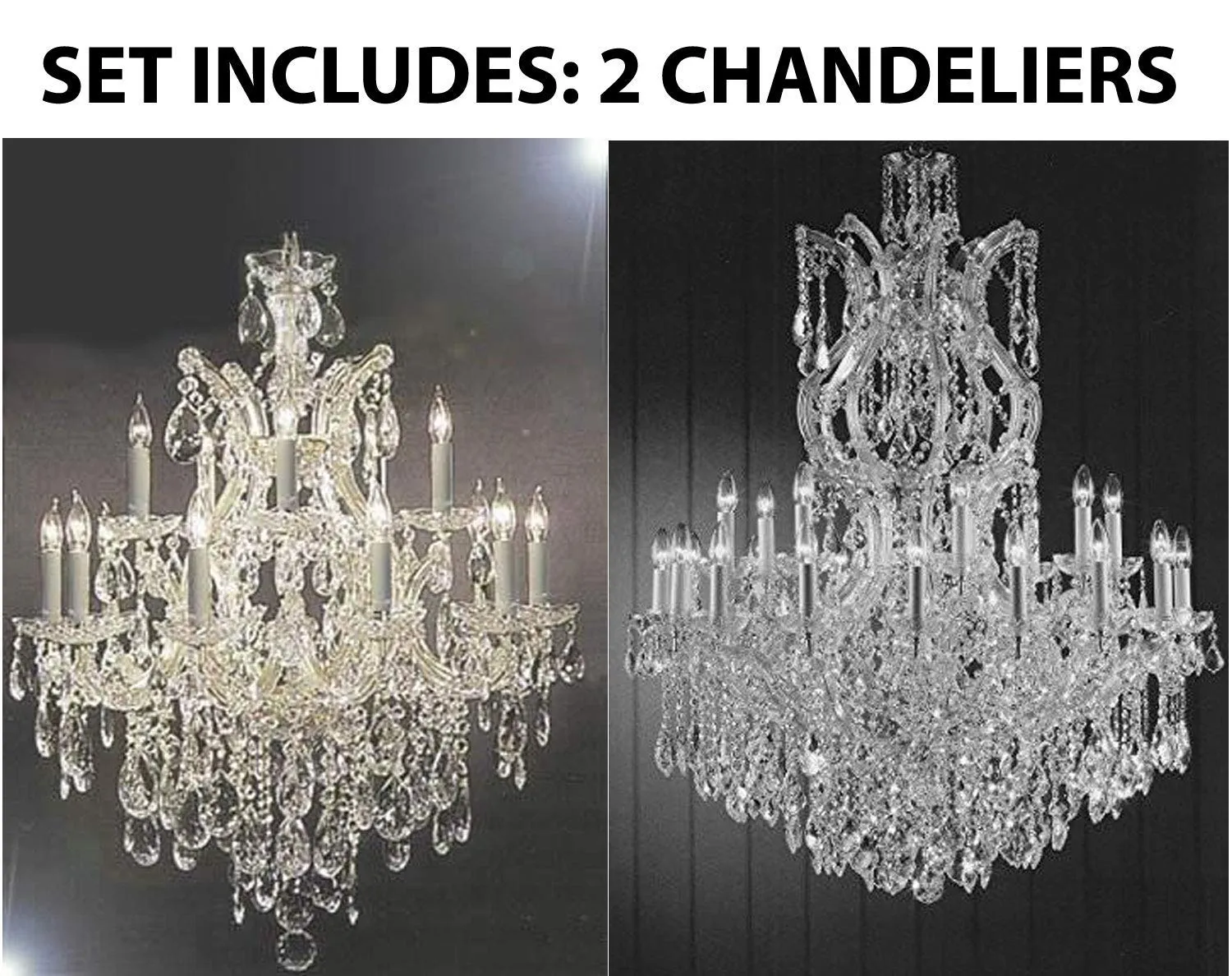 Set of 2-1 Chandelier Lighting Crystal Chandeliers H30"X W28" and 1 Maria Theresa Chandelier Crystal Lighting Chandeliers Dressed with Empress Crystal (Tm) H 50" W 37" - CS/21532/12 1   CS/2232/24 1