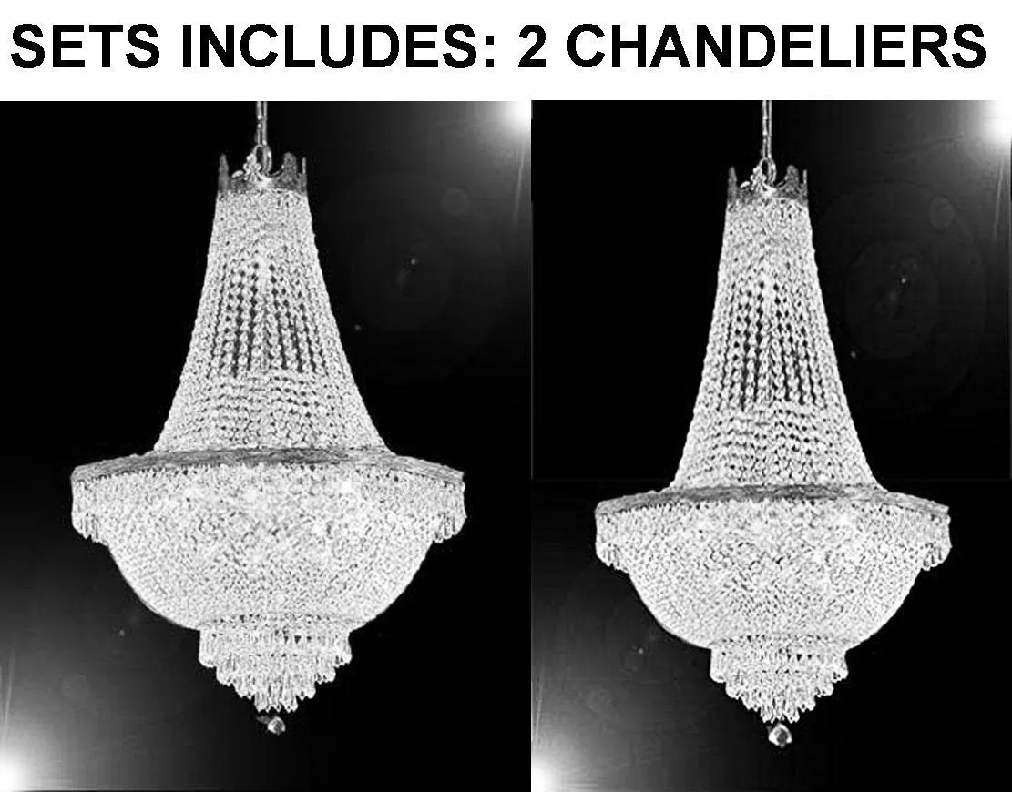 Set of 2 - 1 French Empire Crystal Chandelier Lighting - Great for the Dining Room! H30" X W24" and 1 French Empire Crystal Chandelier Lighting - Great for the Dining Room! H50" X W24" - 1 EA A93-SILVER/870/9   1 EA F93-C7/CS/8