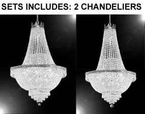 Set of 2 - 1 French Empire Crystal Chandelier Lighting - Great for the Dining Room! H30" X W24" and 1 French Empire Crystal Chandelier Lighting - Great for the Dining Room! H50" X W24" - 1 EA A93-SILVER/870/9   1 EA F93-C7/CS/8