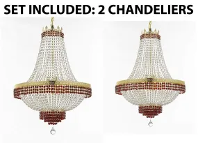 Set of 2-1 Moroccan Style French Empire Crystal Chandelier Trimmed w/Ruby Red Crystal H36 W30 and 1 Moroccan Style French Empire Crystal Chandelier Lighting Trimmed w/Ruby Red Crystal! H30" X W24" - B74/CG/870/14   B74/CG/870/9