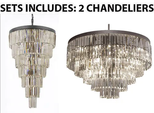 Set Of 2 - 1 Retro Palladium Empress Crystal (Tm) Glass Fringe 7 Tier Chandelier Lighting And 1 Palladium Empress Crystal (Tm) Glass Fringe Chandelier Lighting - 1 Ea 1100/28   1 Ea 1157/17