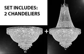 Set Of 2 - Swarovski Crystal Trimmed Chandelier Empire Chandelier Lighting H 30" X W 24"   Swarovski Crystal Trimmed Chandelier French Empire Crystal Semi Flush Chandelier H18" X W24" - 1Ea-Silver/870/9Sw 1Ea-Flush/Cs/870/9Sw