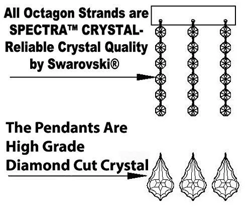 Set Of 2 - Swarovski Crystal Trimmed Chandelier Empire Chandelier Lighting H 30" X W 24"   Swarovski Crystal Trimmed Chandelier French Empire Crystal Semi Flush Chandelier H18" X W24" - 1Ea-Silver/870/9Sw 1Ea-Flush/Cs/870/9Sw