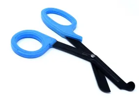 Sky Blue Handle with Fluoride Coated Black Blades Trauma Shears 7.25"