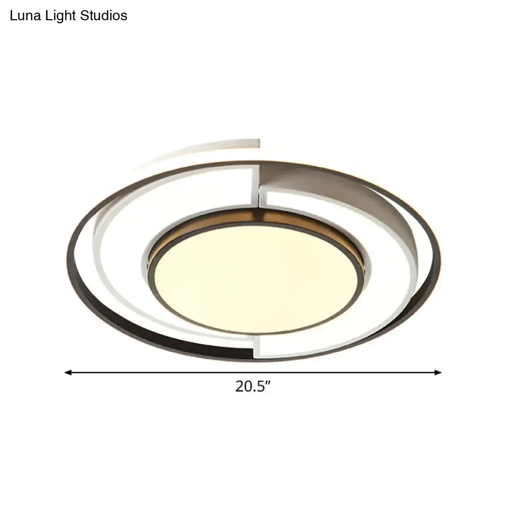 Sleek Spliced Round Thin Ceiling Lamp: Acrylic, 16.5/20.5 Inches Wide, LED Flush Mount Light in Black-White – Perfect for Modern Bedrooms