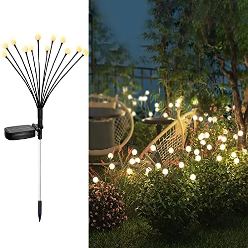 Solar Garden Lights - 4 Pack 48 LED Solar Firefly Lights with 2 Lighting Mode, Sway by Wind, Waterproof Solar Christams Outdoor Lights Decoration, Solar Lights for Outside Yard Walkway, Warm White