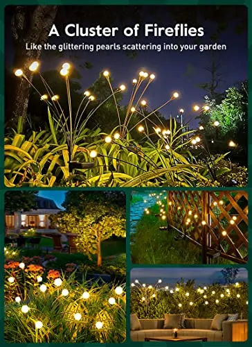 Solar Garden Lights - 4 Pack 48 LED Solar Firefly Lights with 2 Lighting Mode, Sway by Wind, Waterproof Solar Christams Outdoor Lights Decoration, Solar Lights for Outside Yard Walkway, Warm White