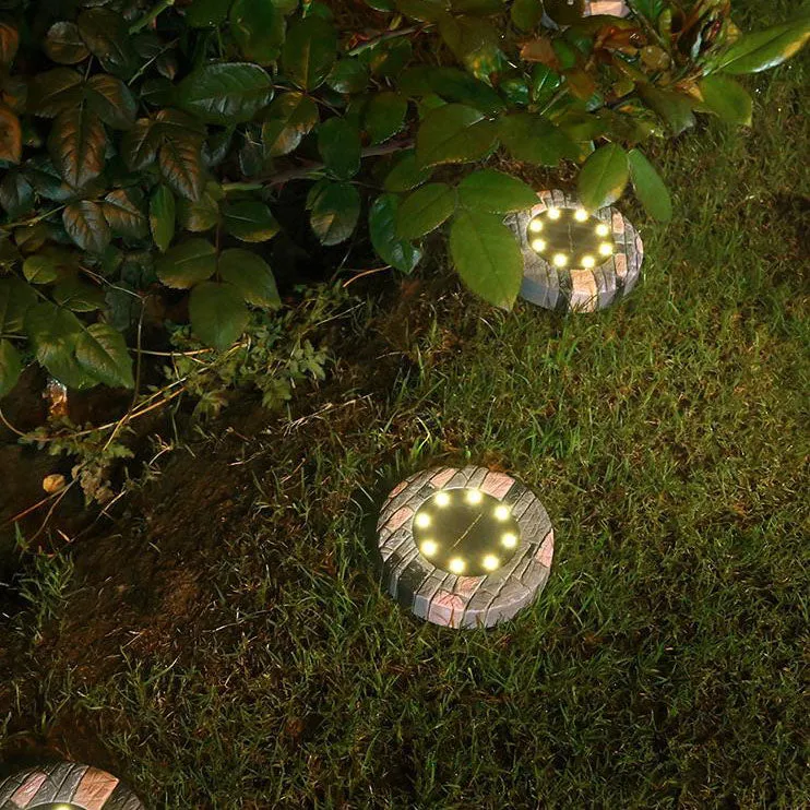 Solar Outdoor Round Resin Brick LED Garden Ground Insert Decorative Landscape Light