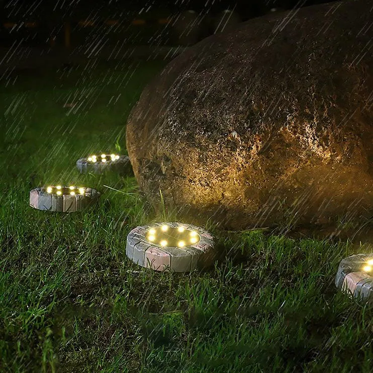 Solar Outdoor Round Resin Brick LED Garden Ground Insert Decorative Landscape Light