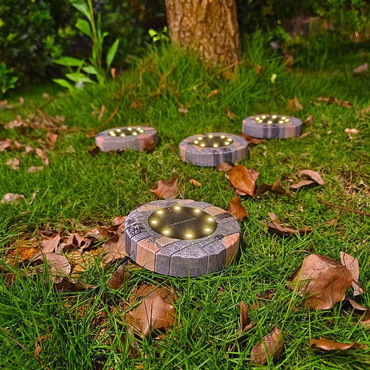 Solar Outdoor Round Resin Brick LED Garden Ground Insert Decorative Landscape Light