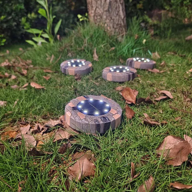 Solar Outdoor Round Resin Brick LED Garden Ground Insert Decorative Landscape Light