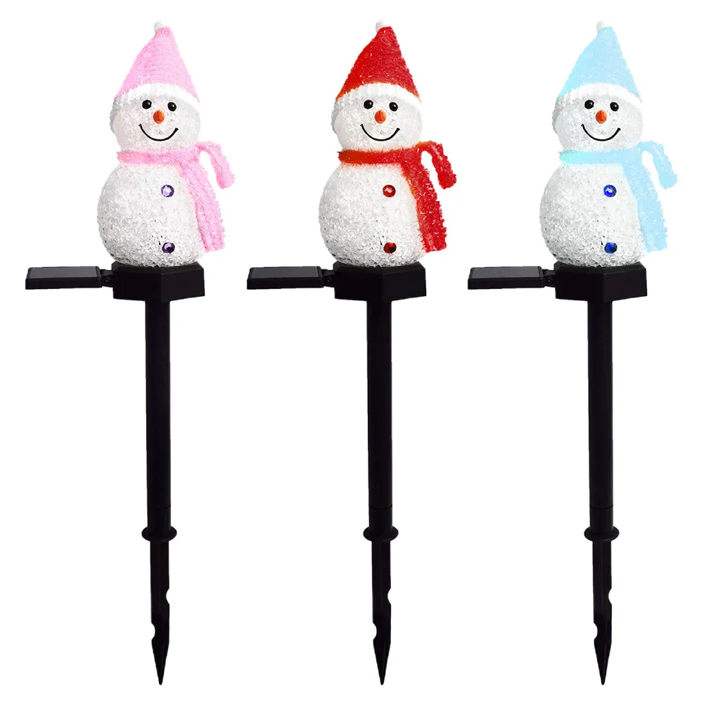 Solar Powered Christmas Snowman Stake Light Garden LED Lamp