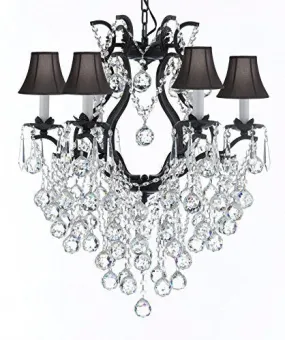 Swarovski Crystal Trimmed Chandelier Wrought Iron Empress Crystal (Tm) Chandelier Lighting With Black Shades H 19" W 20" - A83-Sc/Blackshade/B61/3530/6Sw