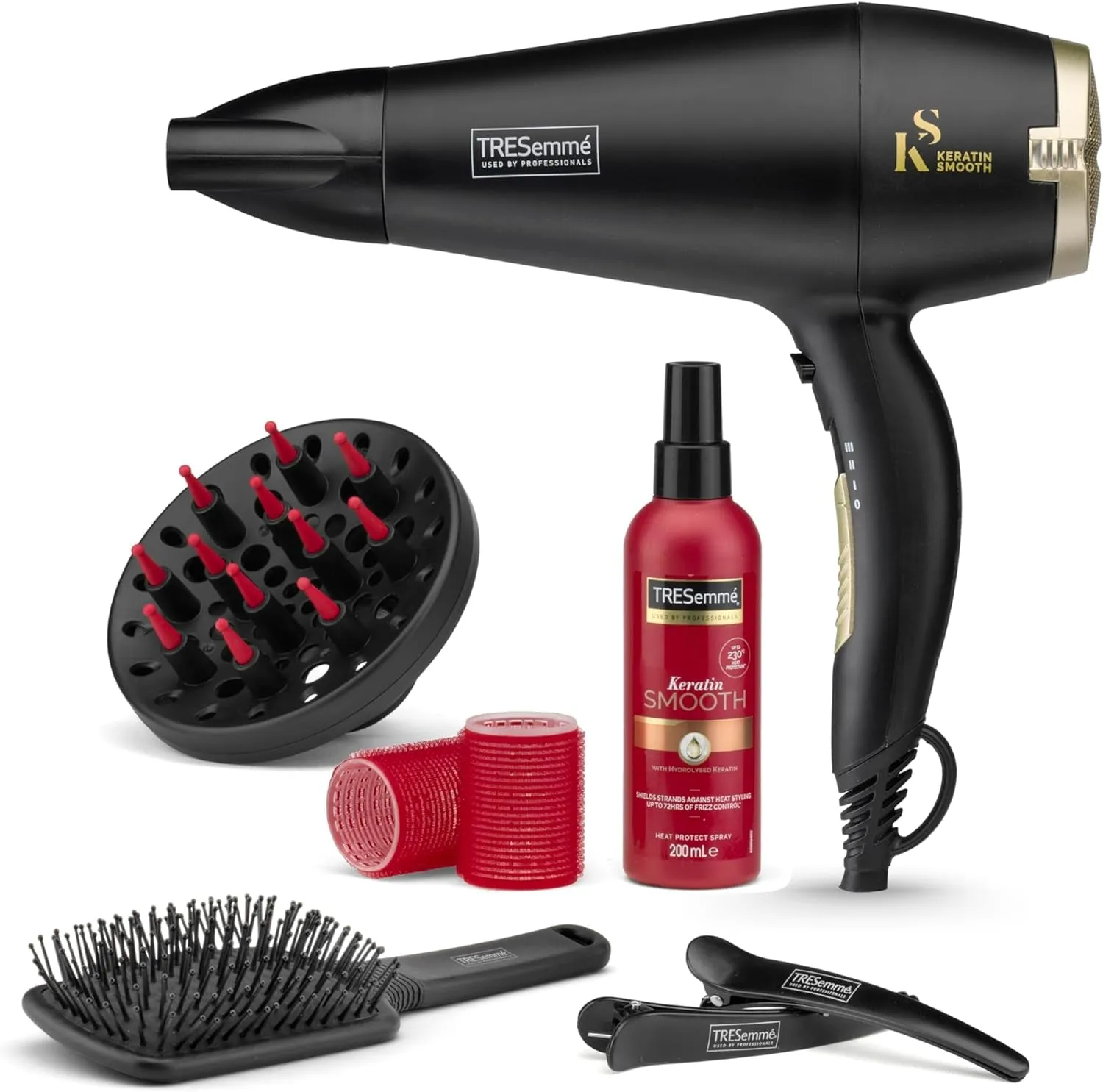 TRESemme Keratin Smooth 2200W Volume Shine Hair Dryer Gift Set, Diffuser Dryer, paddle brush, hair rollers, ionic conditioning