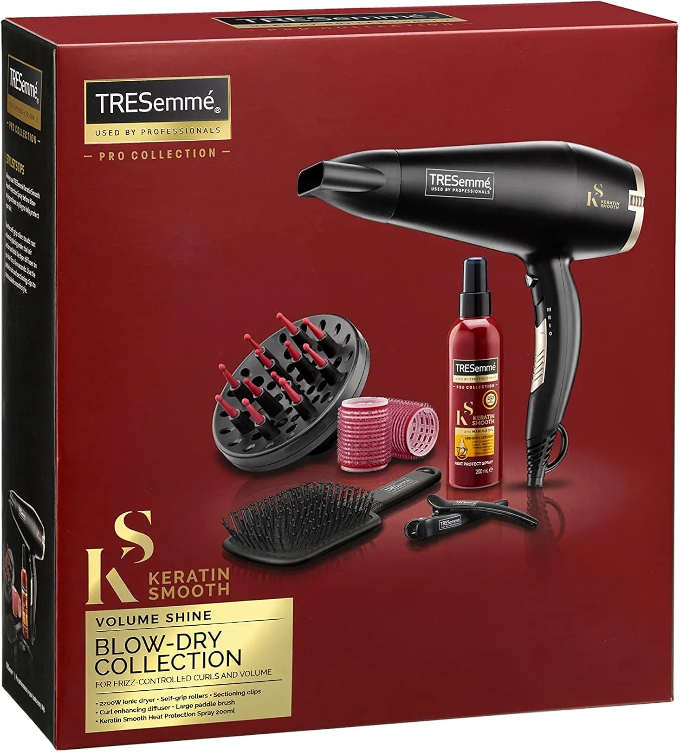 TRESemme Keratin Smooth 2200W Volume Shine Hair Dryer Gift Set, Diffuser Dryer, paddle brush, hair rollers, ionic conditioning