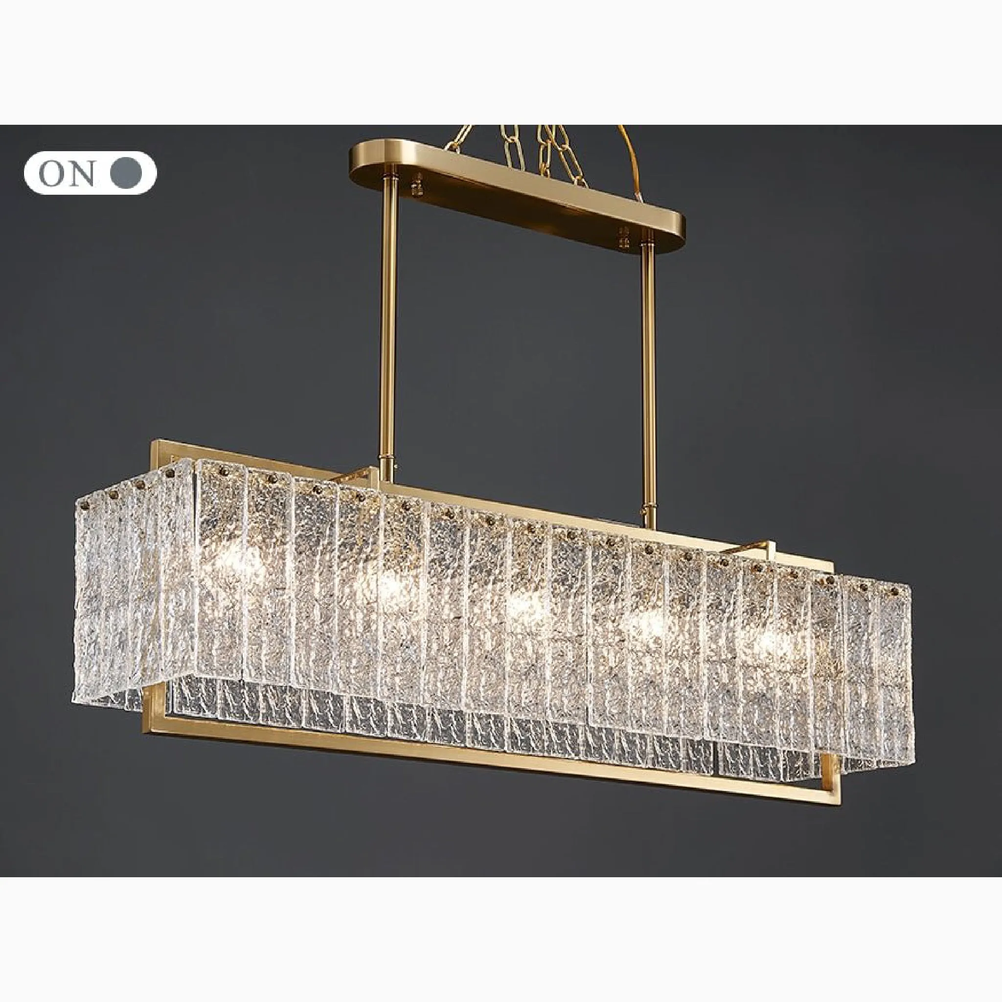 Vielsalm | Luxury Rectangle Gold Frosted Glass Chandelier