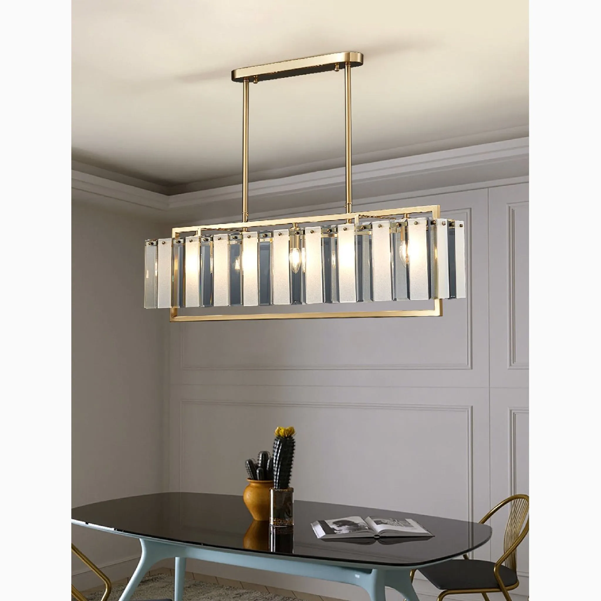 Vielsalm | Luxury Rectangle Gold Frosted Glass Chandelier