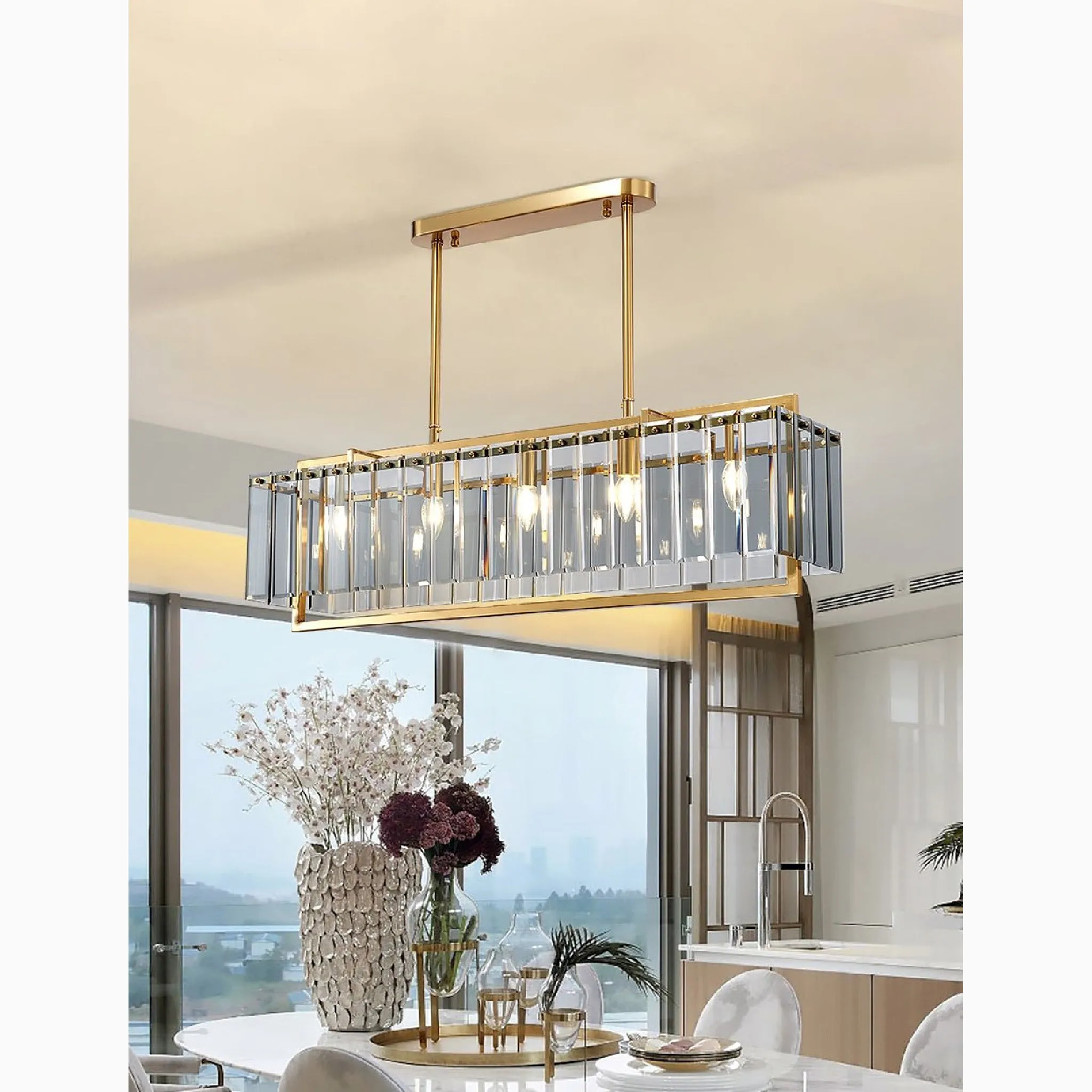 Vielsalm | Luxury Rectangle Gold Frosted Glass Chandelier