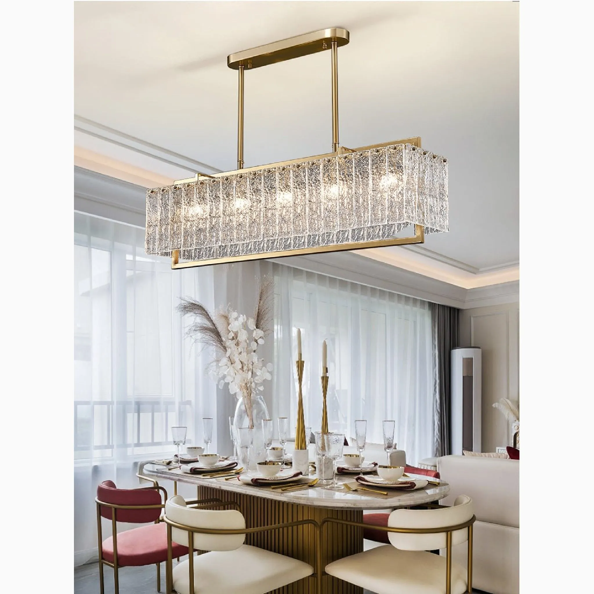 Vielsalm | Luxury Rectangle Gold Frosted Glass Chandelier