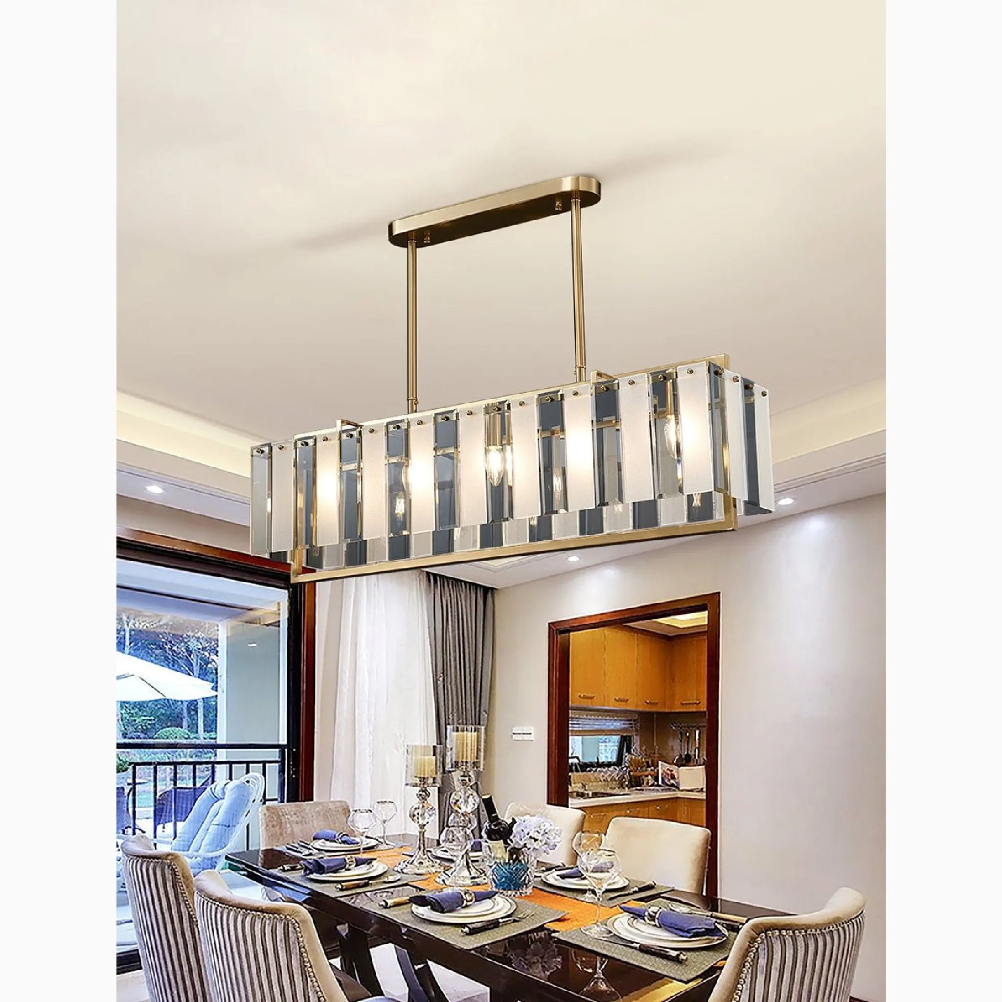 Vielsalm | Luxury Rectangle Gold Frosted Glass Chandelier