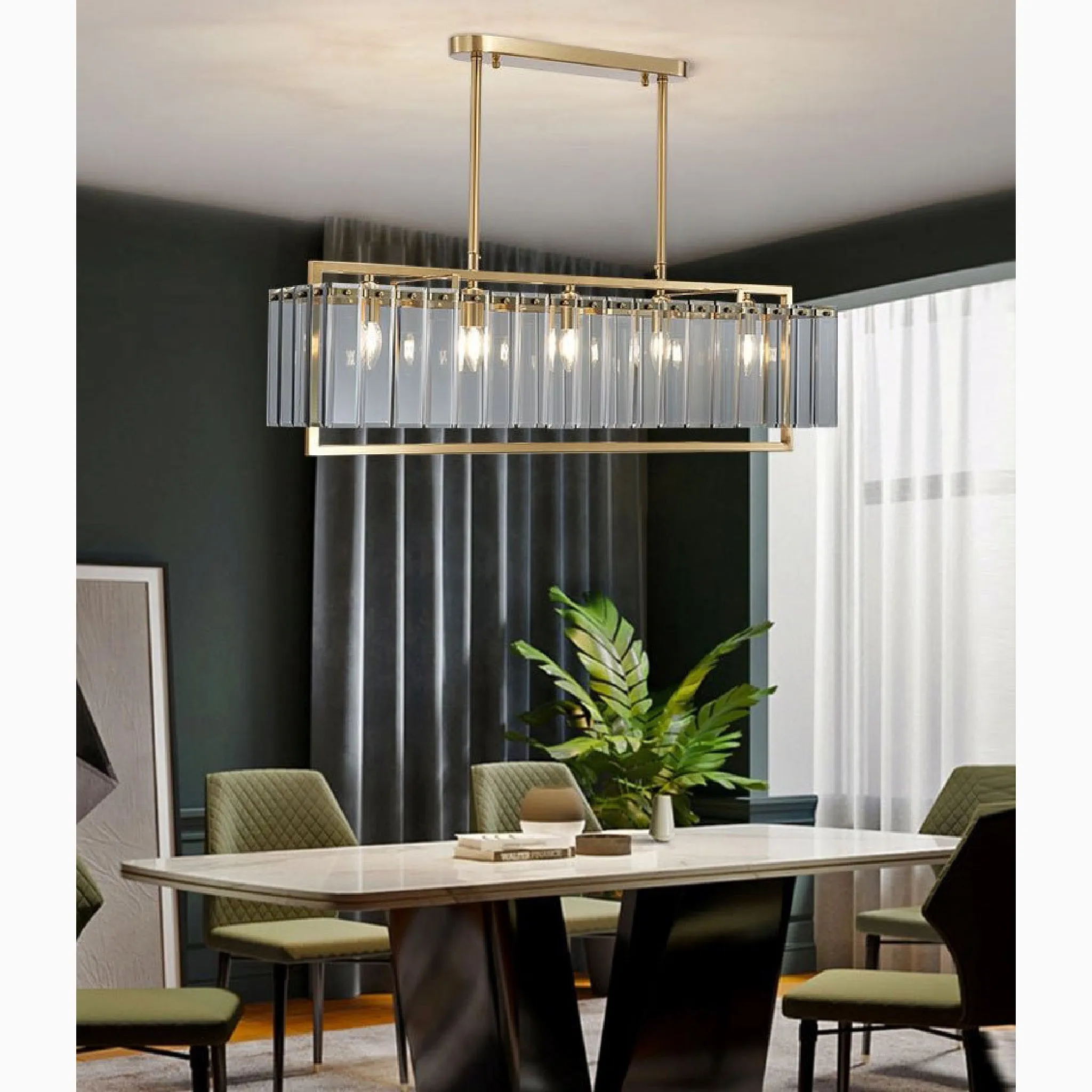 Vielsalm | Luxury Rectangle Gold Frosted Glass Chandelier