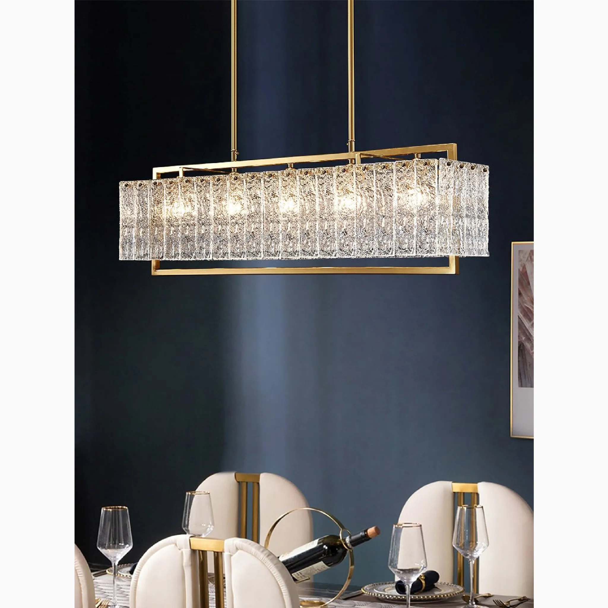 Vielsalm | Luxury Rectangle Gold Frosted Glass Chandelier