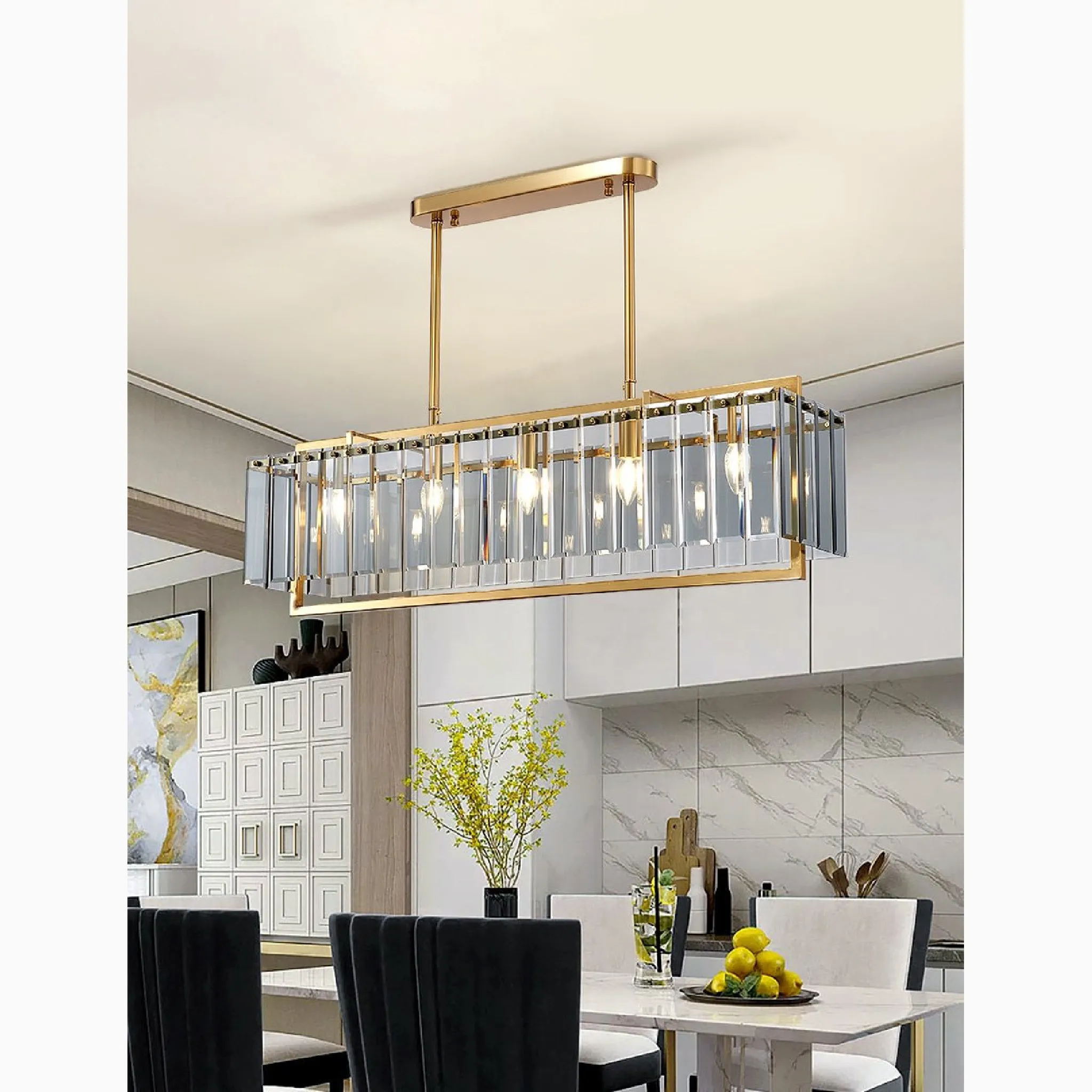 Vielsalm | Luxury Rectangle Gold Frosted Glass Chandelier