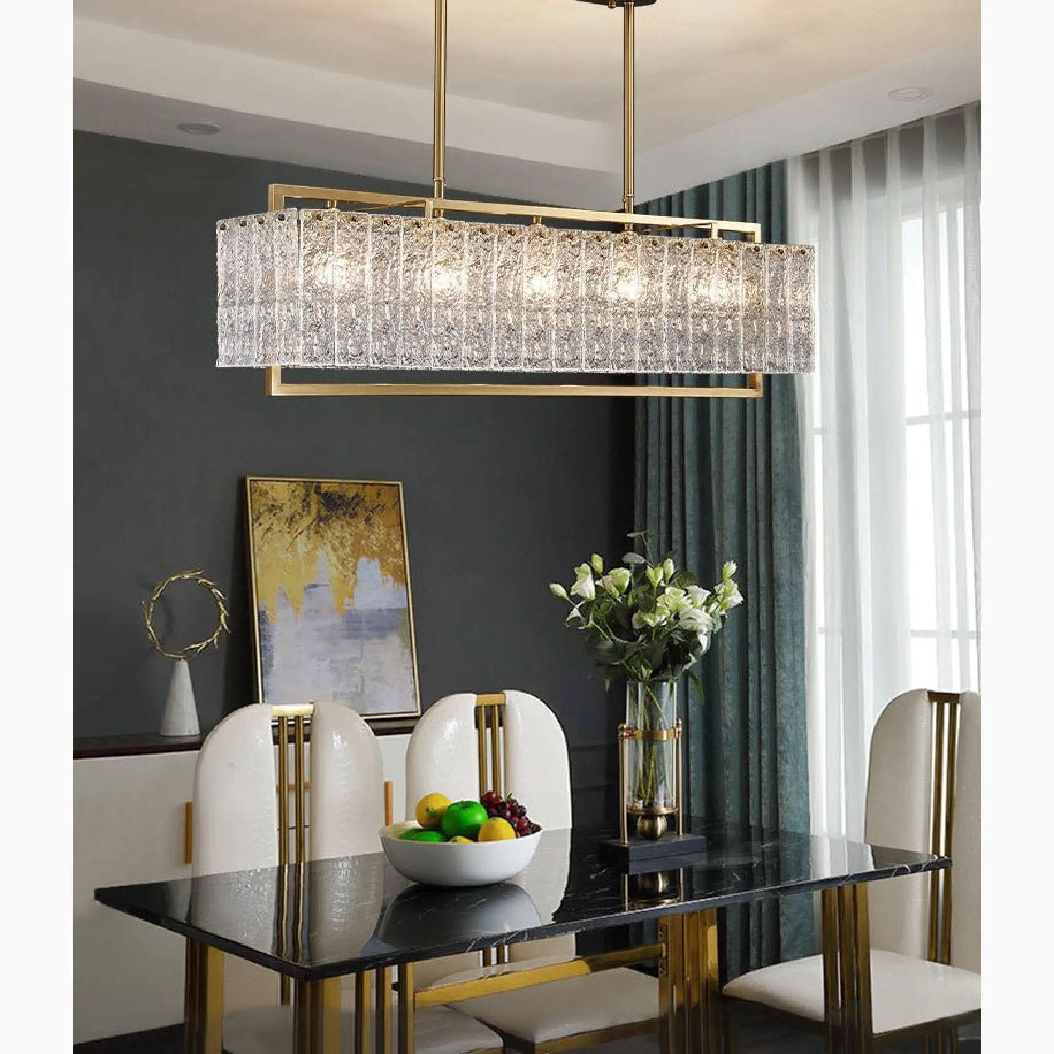 Vielsalm | Luxury Rectangle Gold Frosted Glass Chandelier