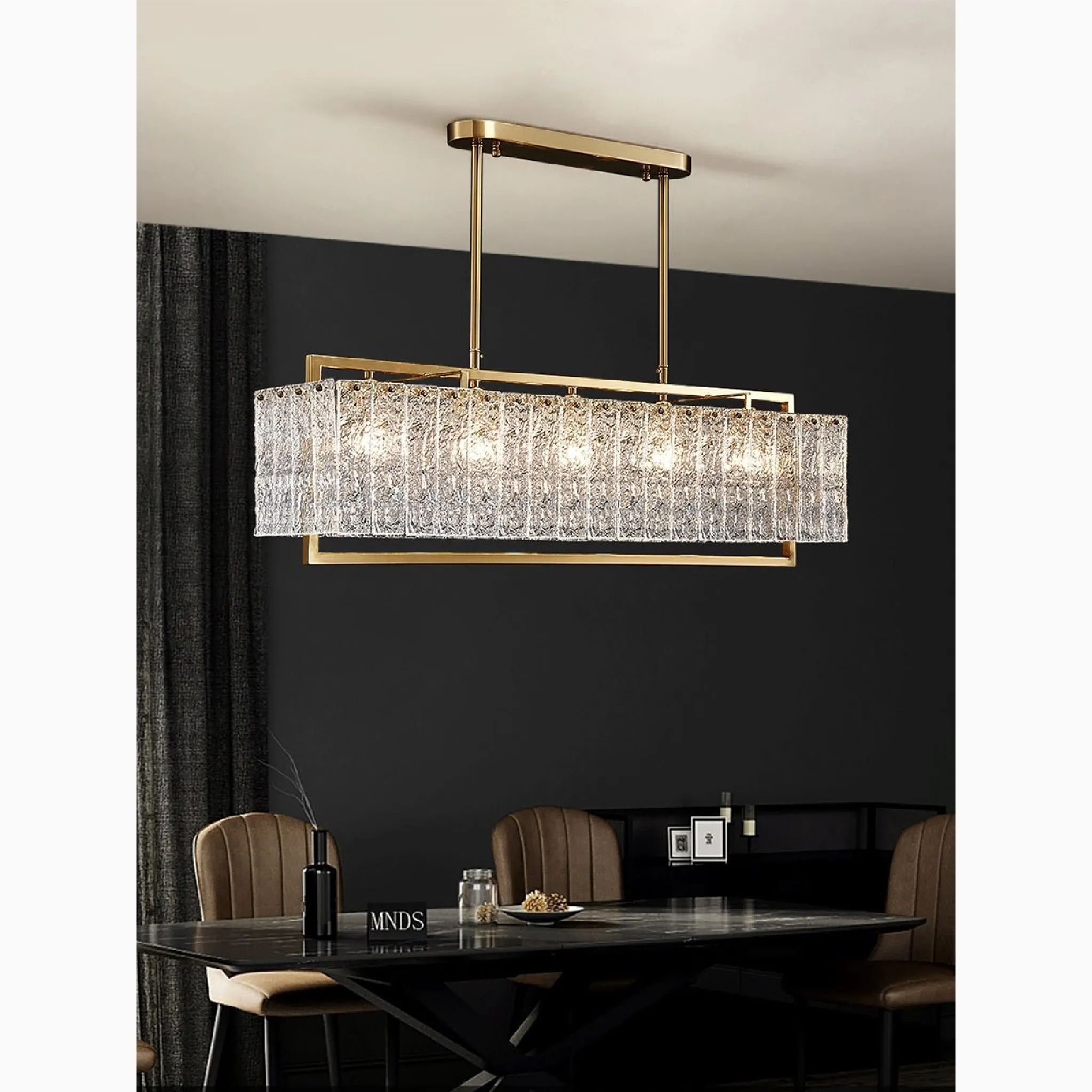 Vielsalm | Luxury Rectangle Gold Frosted Glass Chandelier