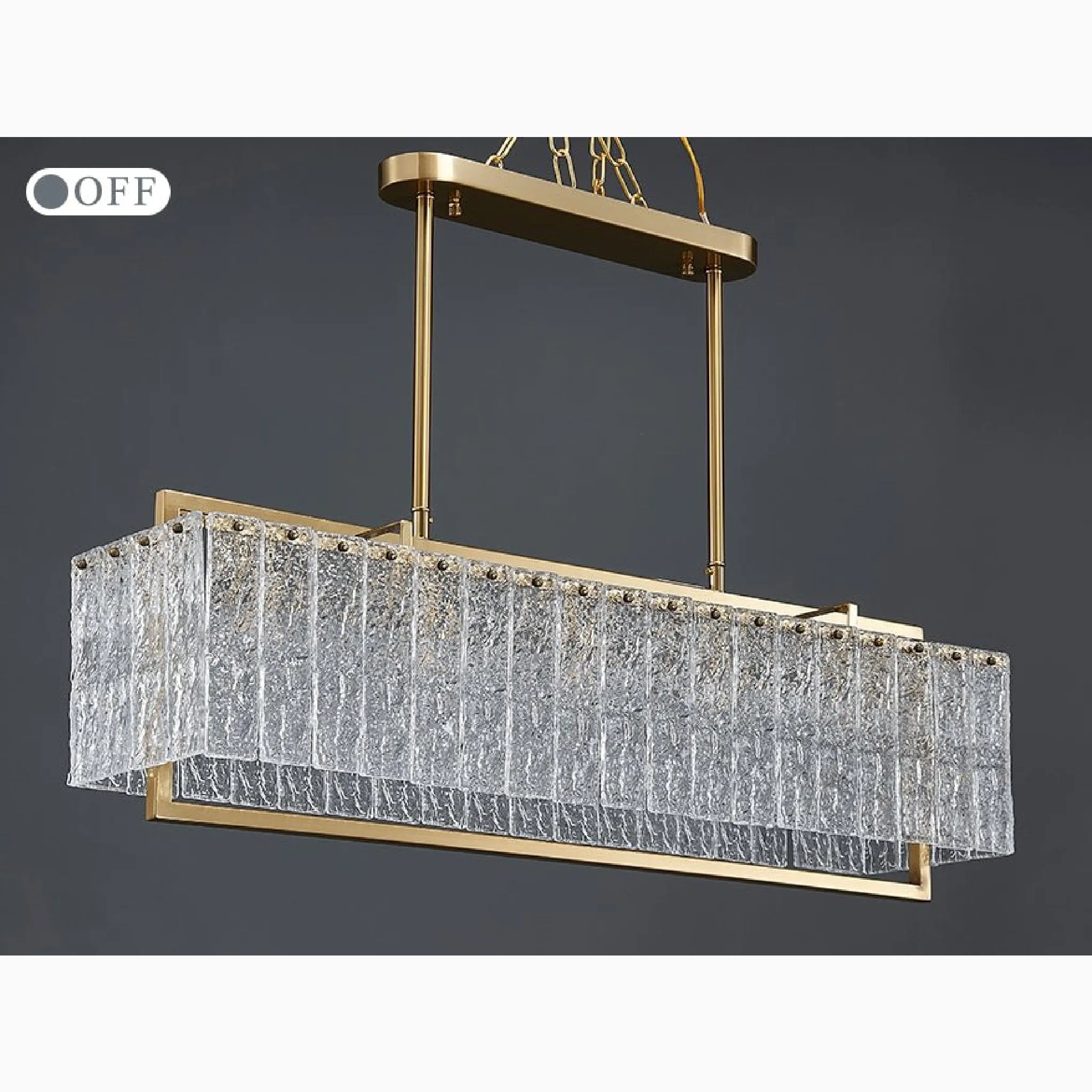 Vielsalm | Luxury Rectangle Gold Frosted Glass Chandelier