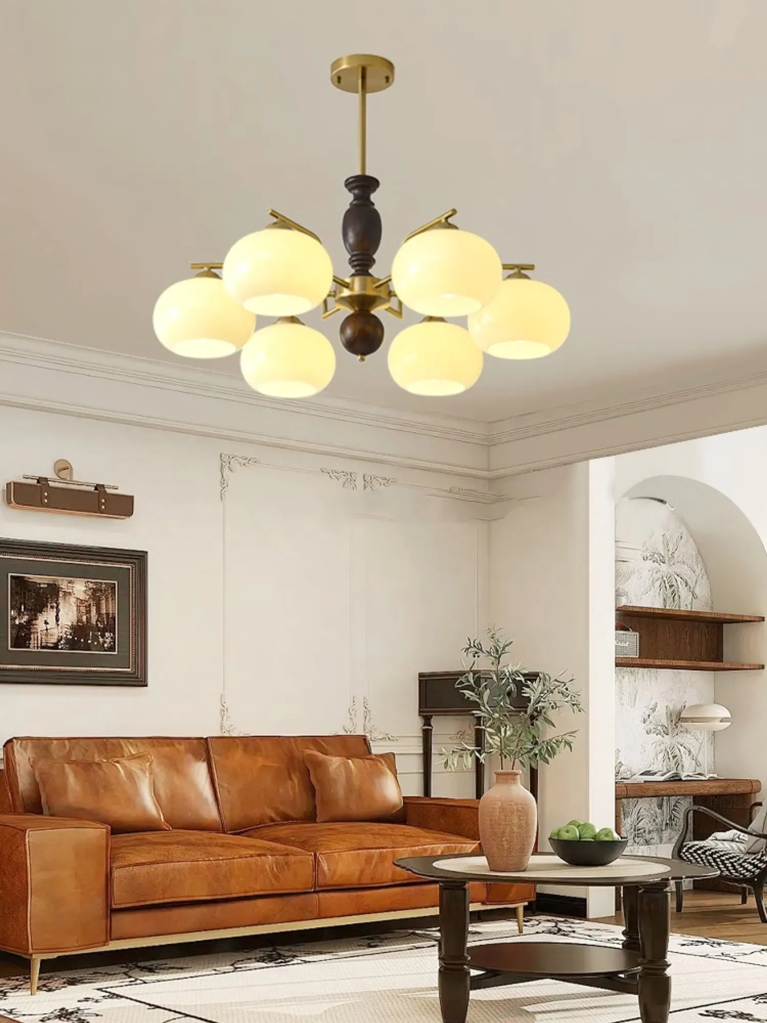 Walnut Beige Orb Chandelier