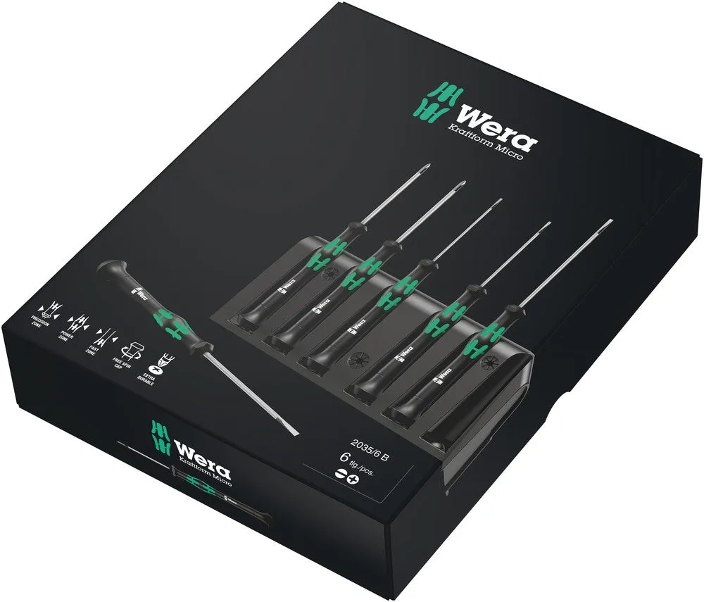 Wera 118152 6pc 2035/6 B Kraftform Micro Screwdriver Set, PH/SL