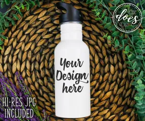 White Sublimation Water Bottle with Straw Mockup 15