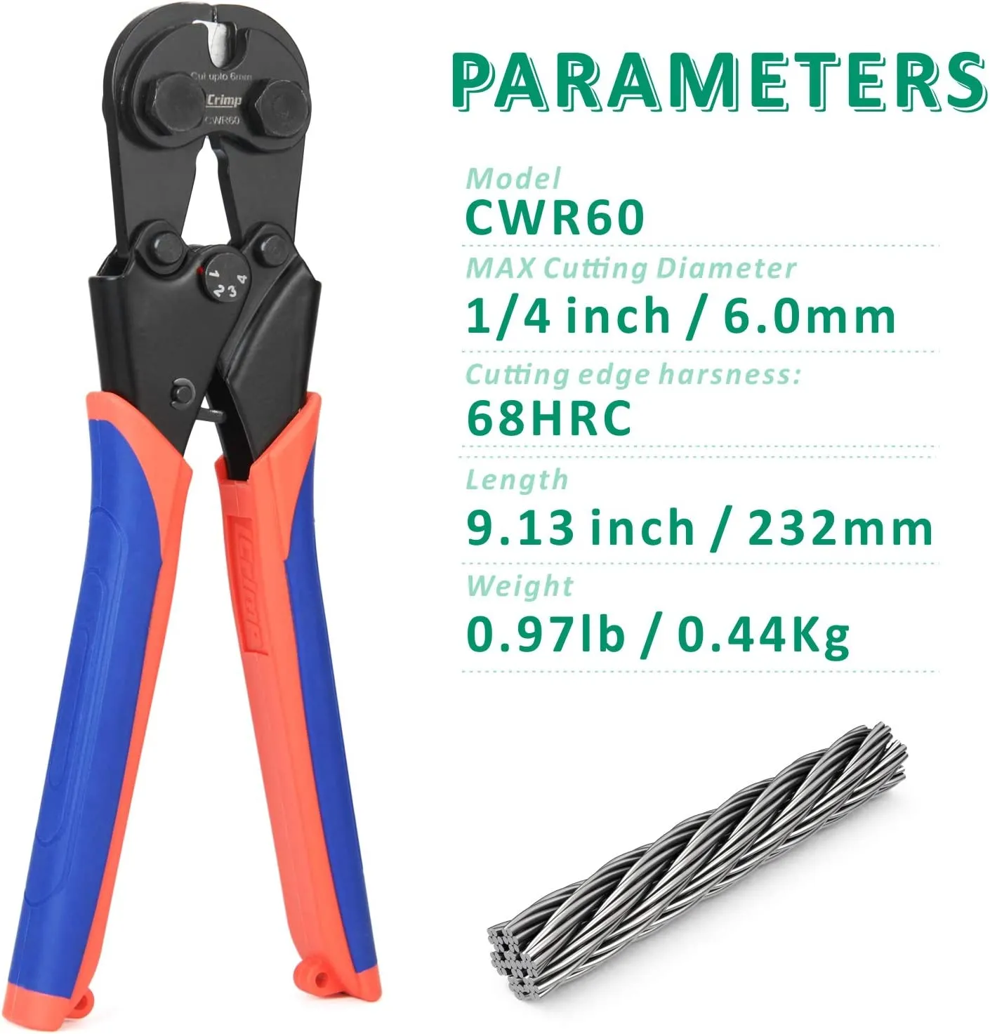 Wire Rope Cutter for 3.5mm Wire Rope, Bicycle Cable, Aircraft Cable, Copper Cable, Piano Wire (CWR35)