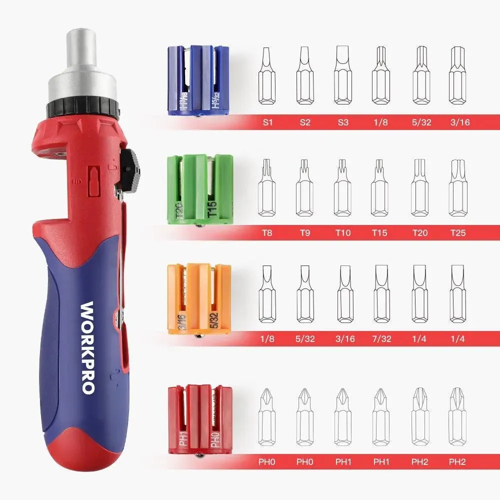 WORKPRO 24 in 1 Auto Loading Screwdriver Repair Tool Kits Multi Bits Sets Phillips Torx Hex W021180