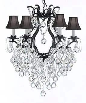 Wrought Iron Empress Crystal (Tm) Chandelier Lighting With Black Shades H 19" W 20" - A83-Sc/Blackshade/B61/3530/6