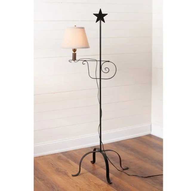 Wrought Iron Star Top Adjustable Floor Lamp with Shade