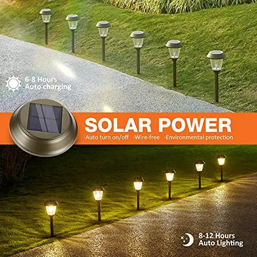 XMCOSY  Outdoor Solar Lights - 6 Pack LED Solar Lights Outdoor Waterproof, 10-25 LM Auto On/Off Glass Decorative Solar Lights for Outside Yard Garden Landscape Driveway Walkway Sidewalk (Warm White)