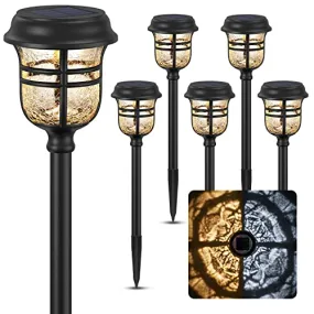 XMCOSY  Solar Pathway Lights, 6 Pack Solar Outdoor Lights, Auto On/Off IP65 Solar Lights Outdoor Waterproof LED Solar Garden Lights Outdoor for Landscape Patio Lawn Driveway Walkway (Warm&Cool White)