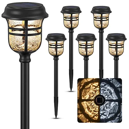 XMCOSY  Solar Pathway Lights, 6 Pack Solar Outdoor Lights, Auto On/Off IP65 Solar Lights Outdoor Waterproof LED Solar Garden Lights Outdoor for Landscape Patio Lawn Driveway Walkway (Warm&Cool White)