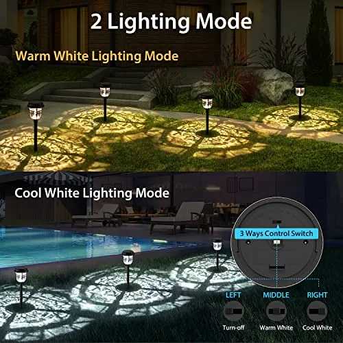 XMCOSY  Solar Pathway Lights, 6 Pack Solar Outdoor Lights, Auto On/Off IP65 Solar Lights Outdoor Waterproof LED Solar Garden Lights Outdoor for Landscape Patio Lawn Driveway Walkway (Warm&Cool White)