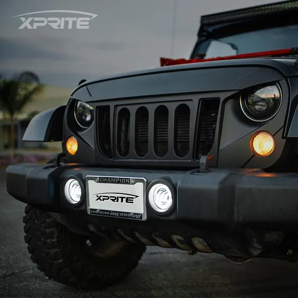 Xprite Fog Lights Jeep Wrangler JK JL (07-23) Gladiator JT (19-23) 4" CREE LED w/ Halo Ring DRL - Blue/Green/Red/White/Amber