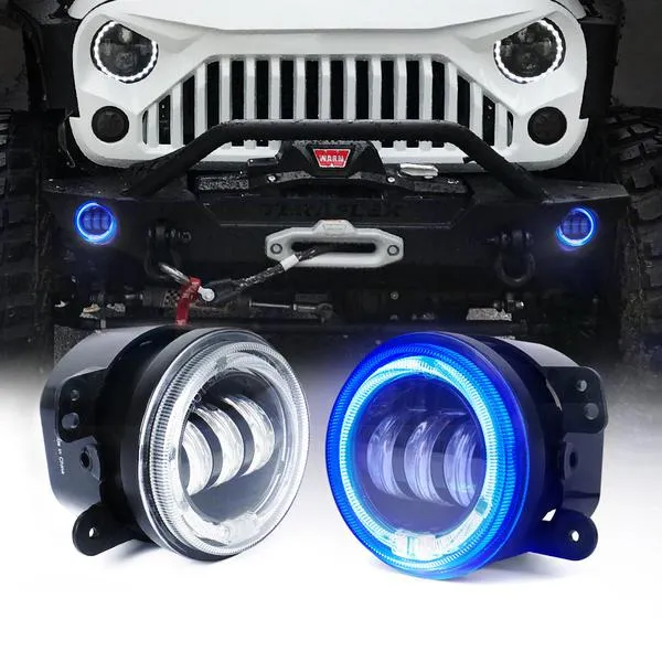 Xprite Fog Lights Jeep Wrangler JK JL (07-23) Gladiator JT (19-23) 4" CREE LED w/ Halo Ring DRL - Blue/Green/Red/White/Amber