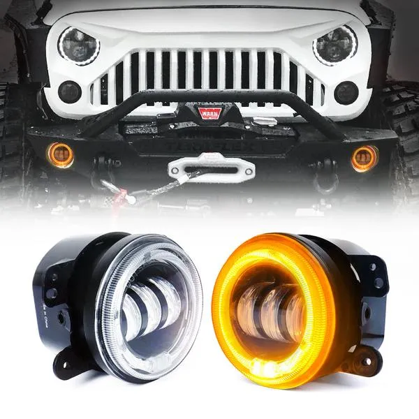 Xprite Fog Lights Jeep Wrangler JK JL (07-23) Gladiator JT (19-23) 4" CREE LED w/ Halo Ring DRL - Blue/Green/Red/White/Amber