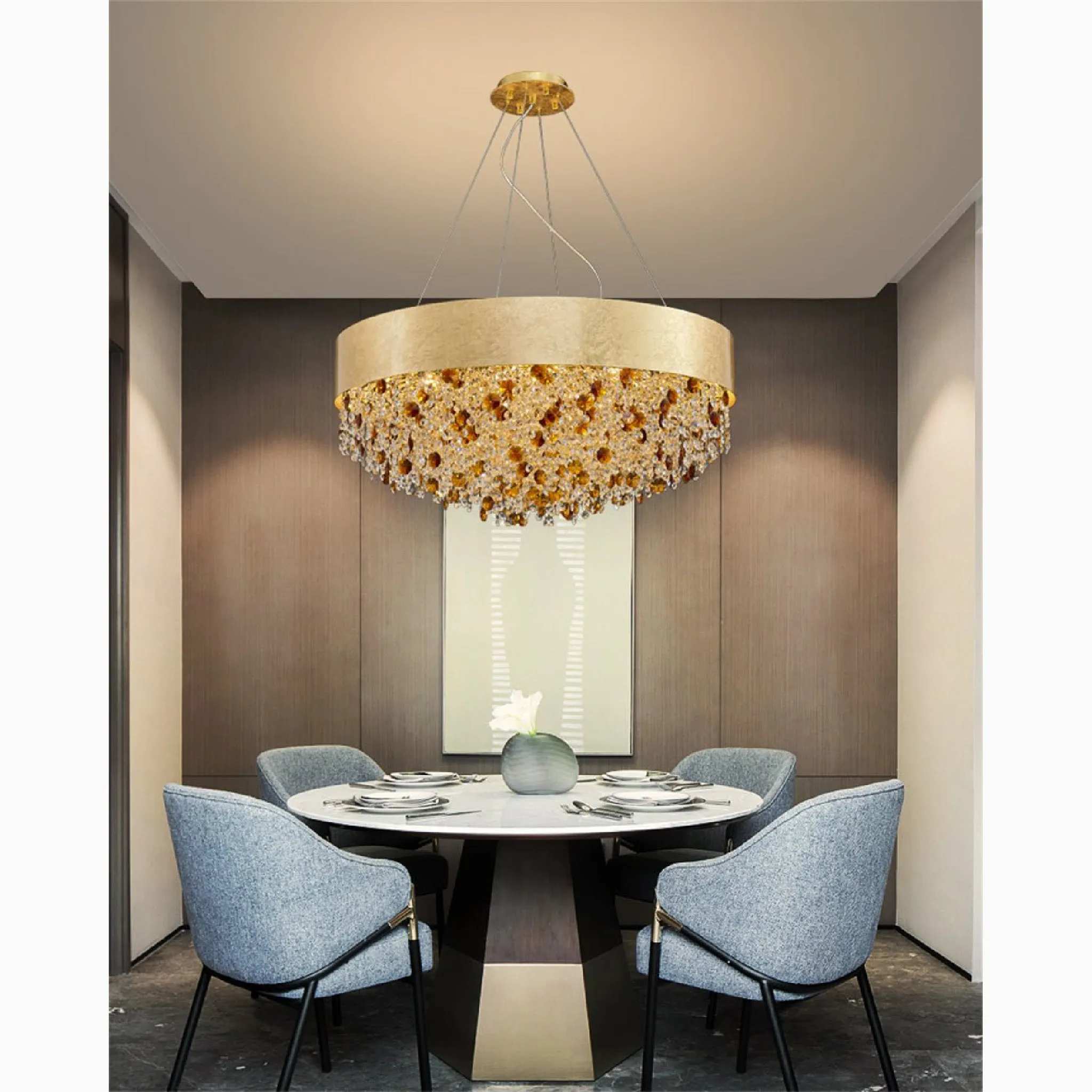 Zeme | Creative Luxury Round Gold Colored Crystal Chandelier