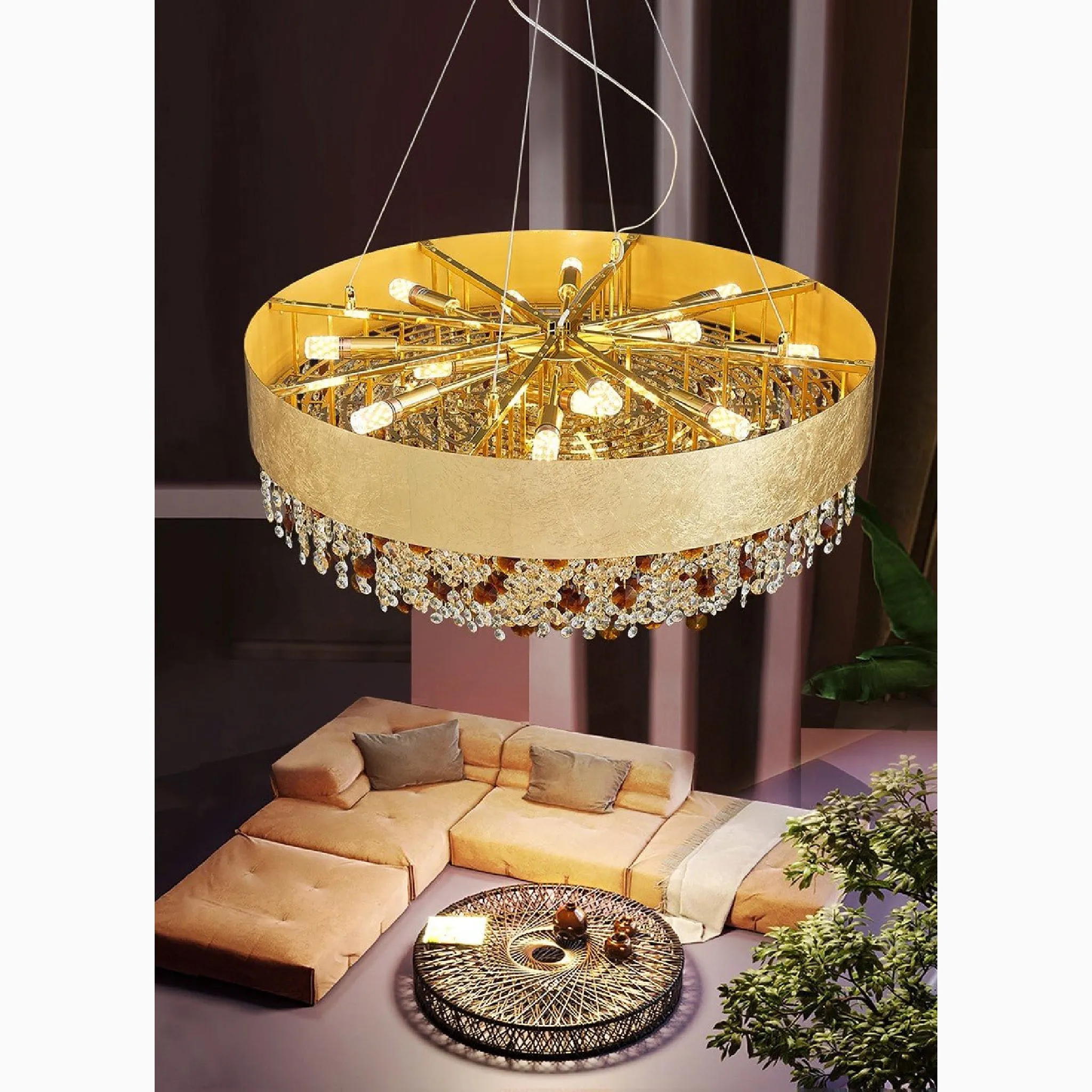 Zeme | Creative Luxury Round Gold Colored Crystal Chandelier